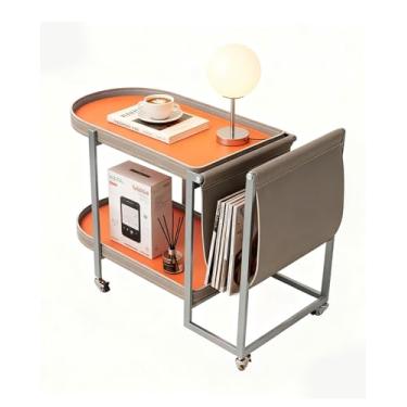 Imagem de Mesa lateral multifuncional moderna com prateleiras de armazenamento e rodas para sala de estar, quarto - design elegante, fácil de mover, perfeita para livros, bebidas, decorações