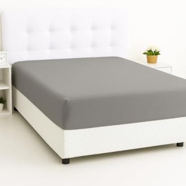 Imagem de 2 Lençóis De Cama Casal Padrão Avulso Com Elástico 170 Fios (Cinza)