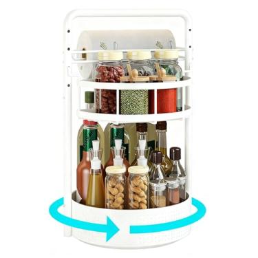 Imagem de Organizador Lazy Susan, suporte giratório de 360° com suporte de toalha de papel, suporte de temperos para condimentos, garrafas, frascos, adequado para bancada e armário de cozinha, branco