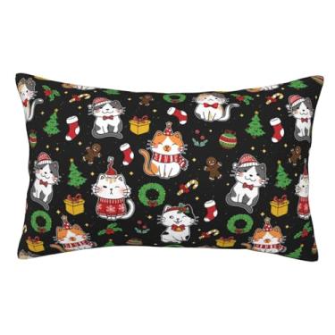 Imagem de Majoug Capas de travesseiro padrão de gato de Natal de 50 x 76 cm, capa de almofada de microfibra ultramacia, zíper oculto, para decoração de quarto de sofá e sala de estar, presentes