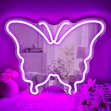 Imagem de Vveikea Espelho Borboleta Roxa Sinal Neon Regulável USB Espelho de Parede Luzes Neon para Quarto Meninas Espelho Led para Quarto, Espelhos Bonitos para Quarto de Meninas