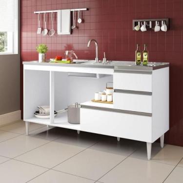 Imagem de BALCÃO MACEIÓ PARA PIA 1,60 3 PORTAS COM GAVETÃO Branco - Milani Movel