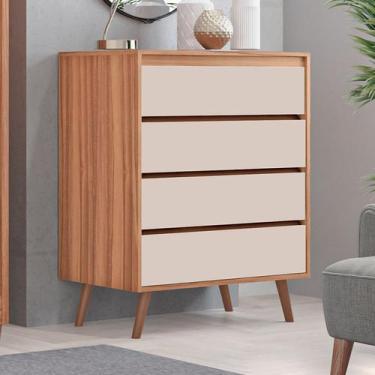 Imagem de Comoda Tuboarte Eliza 100% em MDF com 4 gavetas, Amêndoa Off White
