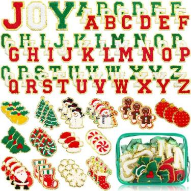 Imagem de Iron on Patches Yilloog Christmas Chenille 120 unidades com bolsa