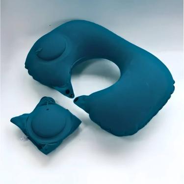 Imagem de Almofada Travesseiro Pescoço Viagem Inflável Portátil VERDE