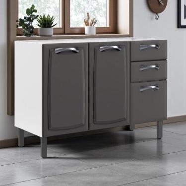 Imagem de Balcão Cozinha em Aço 3 Portas e 2 Gavetas 120cm Sem Tampo New Premium