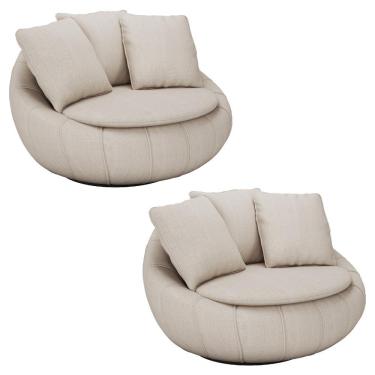 Imagem de Kit 2 Poltronas Decorativas Giratória Sala de Estar Afrodite Linho Bege - Gran Belo