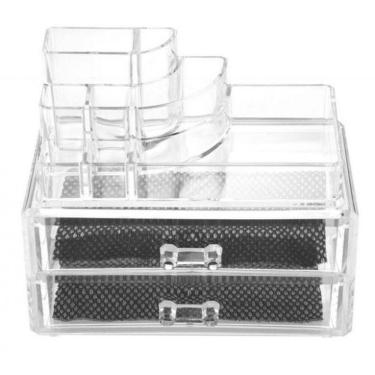 Imagem de Organizador Porta Maquiagem Acrilico Com 2 Gavetas Maleta Para Cosmeticos Esmaltes Batom Pincel E Joias