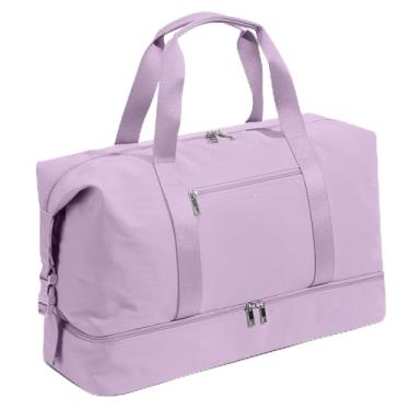 Imagem de Oeihuivt Bolsas femininas Weekender – Bolsa esportiva de viagem grande de 53 cm, conjunto de 2 peças com compartimento para sapatos, bolsa de transporte de couro de lona resistente, rosa