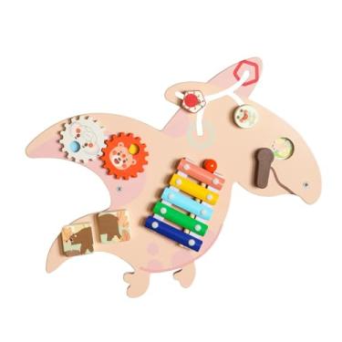 Imagem de Dynwave Painel de atividades de parede com engrenagem, painel de atividades de madeira, brinquedo sensorial para correspondência de formas