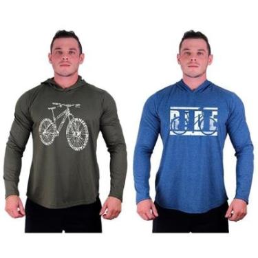 Imagem de Kit 2 Camisetas Manga Longa com Touca Longline Estampada Treino Academia Lazer Casual-Masculino