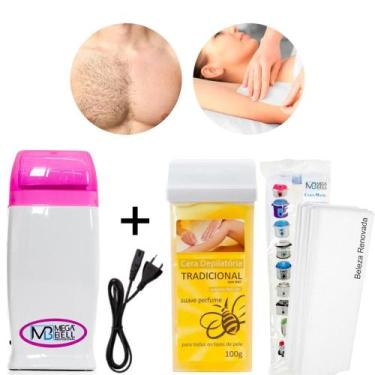 Imagem de Cera Depilatória Mega Bell Kit +25 Papel Falso Tecido, Preto, Bivolt -