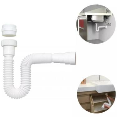 Imagem de Sifão Extensível Sanfonado Flexível PVC Branco Até 70cm Cozinha Pia Ba