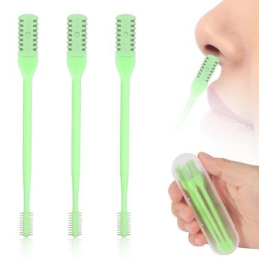 Imagem de Aparador de pelos nasais, 3 peças, 2 em 1, dupla face, rotativo, 360 graus, cortador de pelos nasal, portátil, manual, ferramenta de remoção de pelos da narina para homens e mulheres (verde)
