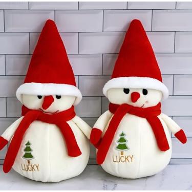 Imagem de Personagem de Neve de Pelúcia Natalina 22cm – Enfeite Fofo, Macio e Decorativo de Natal | Presente Encantador com Gorro e Cachecol Vermelho | Decoração de Natal Charmosa e Divertida - 2 UNIDADES