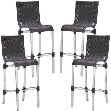 Imagem de 4 Banquetas Alta Haiti Alumínio Fibra Cozinha Balcão Edícula Preto