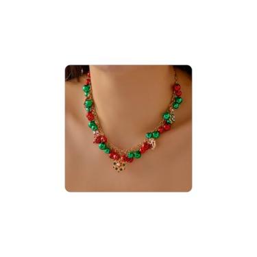 Imagem de LANWLOSI Colar com sino de Natal para mulheres, guirlanda de laço, bengala doce, boneco de neve, árvore de Natal, sinos, pingente, gargantilha de Natal, joias para presentes, Zinco, Sem Pedra Preciosa