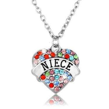 Imagem de Colares de sobrinha com pingente de coração de strass para sobrinha, presentes de tio tia a sobrinhas, presente, One Size, Aço inoxidável, Sem Pedra Preciosa