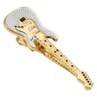 Imagem de Clipe de gravata masculino dourado 3D para instrumento musical – Clipe de gravata padrão de guitarra, com caixa de presente, perfeito para os amantes de música usarem pessoalmente ou como um presente