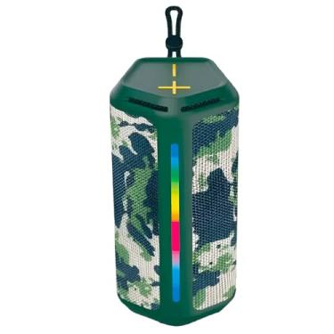 Imagem de Caixa de Som Bluetooth Portátil, 16W, Verde Camuflado, LED RGB, À Prova D'água, Bateria 1500mAh, 21x9x9.3cm, Bluetooth 5.2