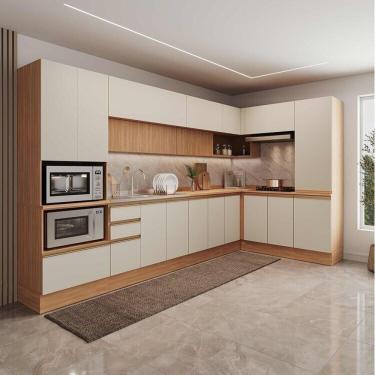 Imagem de Cozinha Modulada 10 Peças Com Armários, Balcões, Torre Quente E Paneleiro Aroeira Cabecasa Madeirama Cinza Sereno