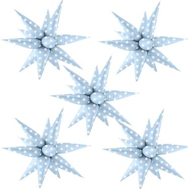 Imagem de TiAaihion Balões de estrela de explosão de bolinhas azuis, 5 peças, 81 cm, decorações de festa em cores doces para meninos, aniversário, chá de bebê, formatura, revelação de gênero, festa ao ar livre
