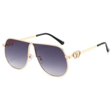 Imagem de Óculos de Sol Femininos com Lentes Refletivas em Formato de Coração, Armação Grande, Cinza Degradê,