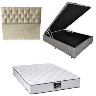 Imagem de Cama Box Baú Blindada com Colchão Doss Molas Ensacadas 30cm + Cabeceira Botonê (SUEDE CINZA, Casal)