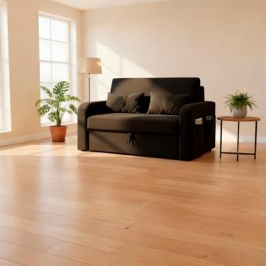 Imagem de Sofá Cama Com Baú 2 Lugares 140cm Lady Day Retrátil Com Almofadas Veludo Premium Aconchegante (Preto)