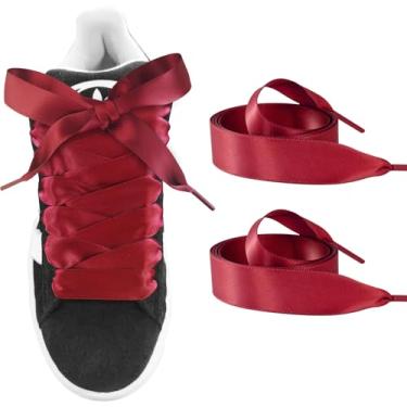 Imagem de UamGlsob Cadarços de fita para tênis Adidas Campus 00s, cadarços planos de cetim de 1,9 cm de largura para mulheres e meninas, Borgonha, 54"/140cm