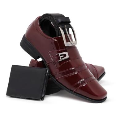 Imagem de Sapato Social Masculino em Verniz, Kit com Carteira e Cinto, Bico Quadrado. (Bordô, BR, Adulto, Numérico, 41)
