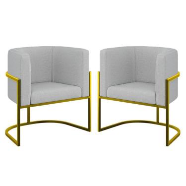 Imagem de Kit 02 Poltronas Lua Sala Decorativa Base Ferro Gold Bouclê Cinza
