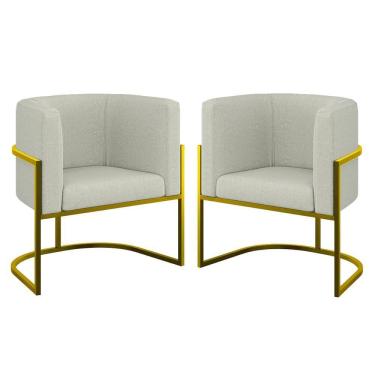Imagem de Kit 02 Poltronas Lua Sala Decorativa Base Ferro Gold Bouclê Bege