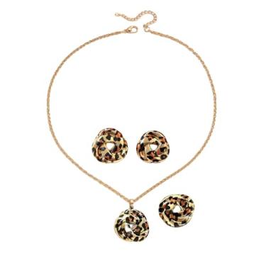 Imagem de Conjunto de joias punk com estampa de leopardo para mulheres, brinco moderno, anéis abertos, ajustáveis, colar com pingente charmoso, estilo boêmio, anos 80/90, fantasia moderna Maillard Y2K, joia