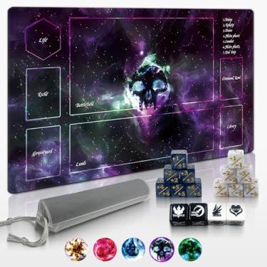 Imagem de Cylvenor 24x14 Rubber Game mat for MTG/TCG, Premium MTG playmat with Storage Bag & 16-Piece dice Set, Perfect Magic The Gathering mat (Black)