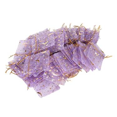 Imagem de TOPINCN Topincn 100 Peças Sacos de Organza Roxos Com Cordão Dourado, Lindo Padrão de Estrela da Lua, para Doces, Sabonetes, Acessórios de Armazenamento de Batom