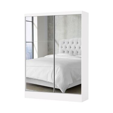 Imagem de Guarda Roupa Solteiro Santiago Premium 2 Portas 2 Gavetas Com Espelho Carioca Moveis Branco