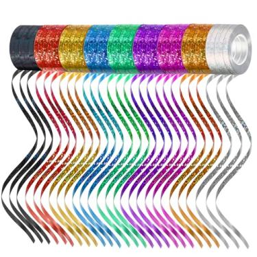 Imagem de Veemeio 45 rolos 9 cores a laser, conjunto de fitas de ondulação de balões de ondulação, 1,9 cm x 11 metros para decoração faça você mesmo, artesanato, festa, festival, florista