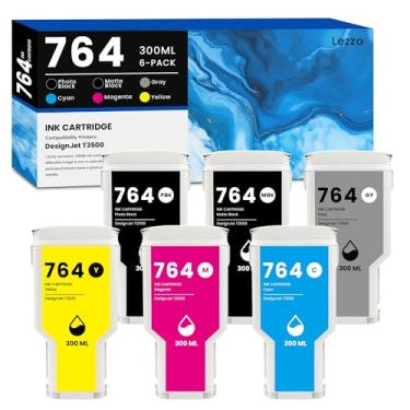 Imagem de Cartucho de tinta 764 300 ml, pacote com 6, 764, substituição para tinta HP 764 para impressora PostScript DesignJet T3500 (foto preta/preto fosco/cinza/ciano/magenta/amarelo)