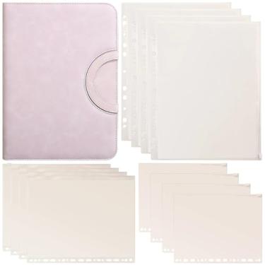 Imagem de Fichário Trapper Keeper roxo, organizador de arquivos de couro A4 com zíper com vários bolsos para homens e mulheres