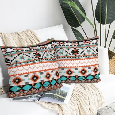 Imagem de Conjunto de 2 fronhas decorativas macias, respiráveis e duráveis, protetor de travesseiro com zíper invisível para sofá, sala de estar, tamanho padrão 45 × 45 cm, asteca