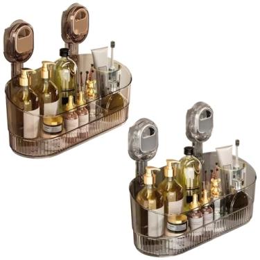 Imagem de Prateleira de sucção para banheiro e cozinha, organizador sem broca, pacote com 2 ventosas fortes, cinza e marrom