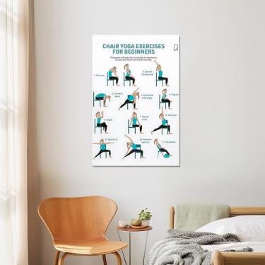 Imagem de Pôster de ioga para cadeira de lona impermeável 1 peça para iniciantes - durável, à prova de desbotamento - arte de parede com exercícios suaves para idosos, 30 x 45 cm, sem moldura