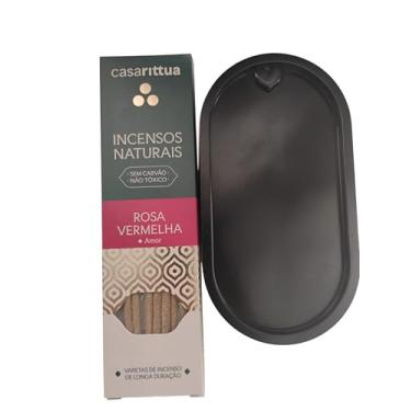 Imagem de Casarittua Incenso Natural Rosa Vermelha, Sem Carvão, Não Tóxico, Longa Duração, Aroma de Amor com Suporte Preto