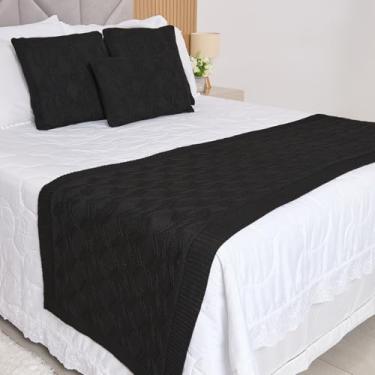 Imagem de Manta Casal, Peseira, Kit Peseira Manta Tricot Cama Casa + 3 Capas Almofadas(Black,King)