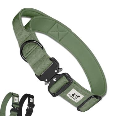 Imagem de Canisalfa Coleira tática ajustável para cães grandes, coleira de nylon com alça e fivela de metal resistente de liberação rápida, coleiras premium para cães com GPS e opções de fixação de trela