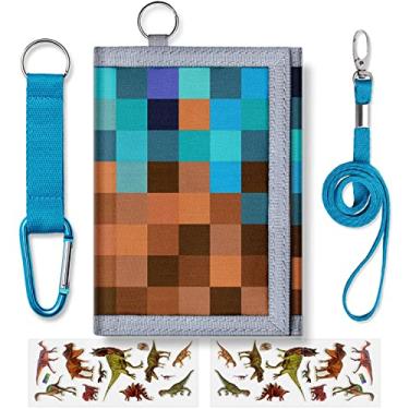 Imagem de Carteira infantil para meninos e meninas de 3 a 16 anos, carteiras de três dobras com bolso para moedas com zíper para crianças pequenas, Azul, marrom, Carteira