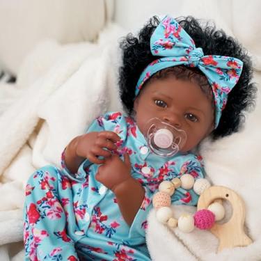 Imagem de Bebê Reborn Boneca Realista Menina Preto Corpo de Silicone 55cm Olhos Castanhos Cabelo Implantado