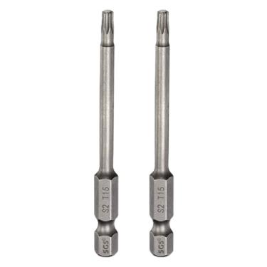 Imagem de HARFINGTON 2 peças de chave de fenda Torx T15, haste sextavada, 75 mm, ponta magnética, sem furo, à prova de adulteração, 6 pontas, estrela de 6 pontas, chaves de fenda industriais de aço S2