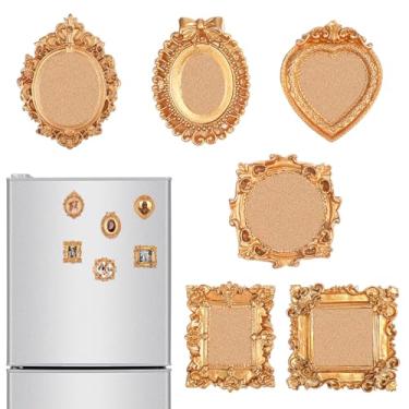 Imagem de Gjinxi Porta-retrato dourado pequeno, 6 peças, mini molduras de resina vintage barrocas, enfeites antigos de mesa, expositor de joias, oval, retangular, coração, fotografia, suporte para foto faça